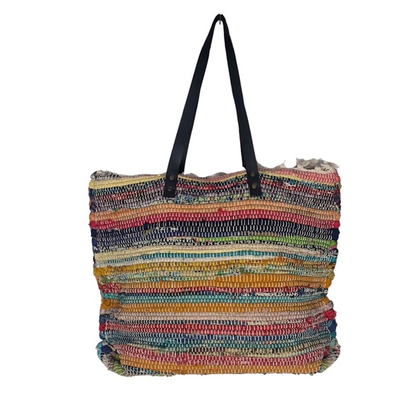 Bohemian Multicolour Woven Tote Beach Festival Shoulder Bag - Picture 3 of 15